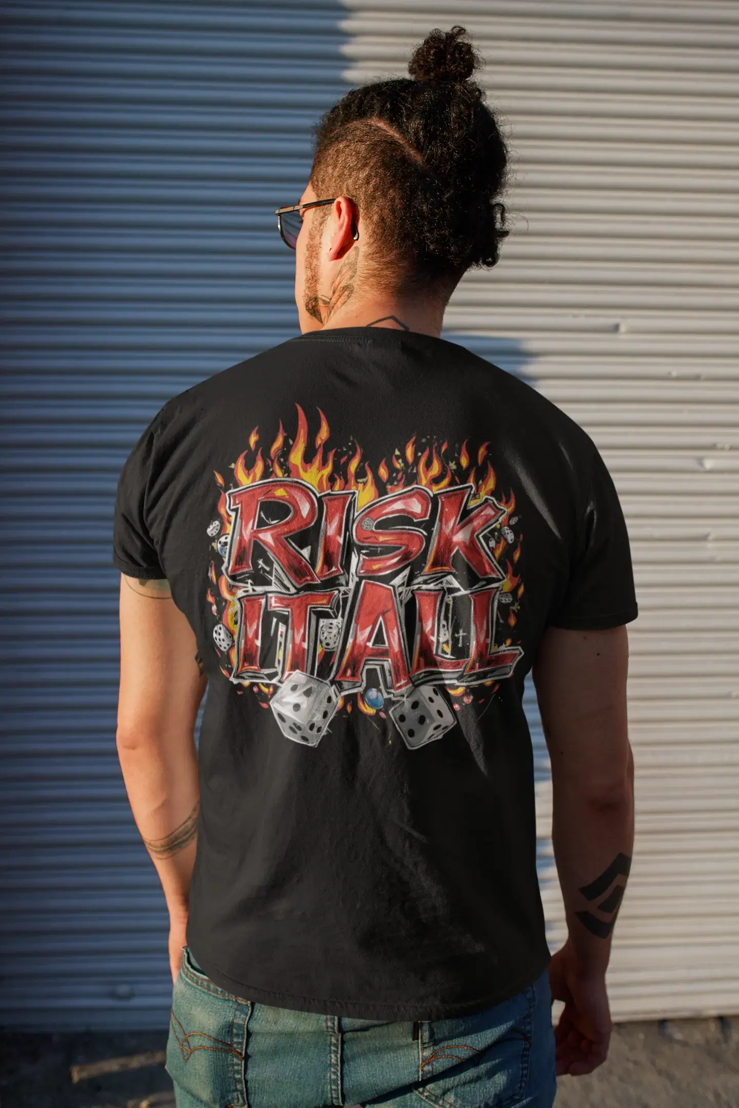 Risk It All Streetwear T-Shirt – Bold Graffiti Motivation Tee for Men & Women | WLDRA Urban Hustle Collection WLDRA